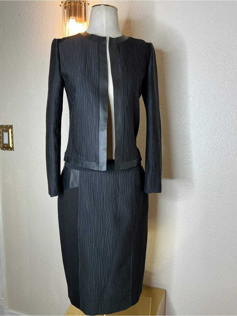 Tahari Black Textured Blazer and Skirt Set